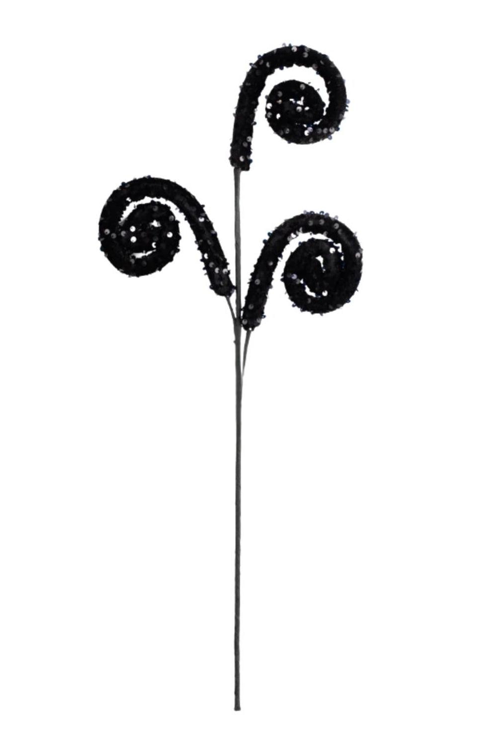 29" Glitter Scroll Curly Spray: Black