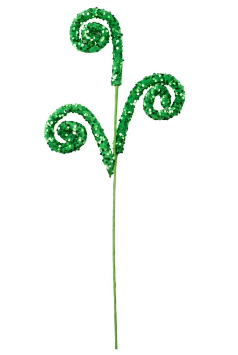 Shop For 29" Glitter Scroll Curly Spray: Green