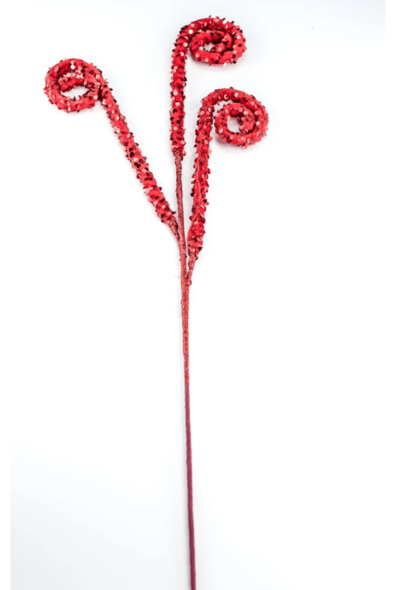 Shop For 29" Glitter Scroll Curly Spray: Red