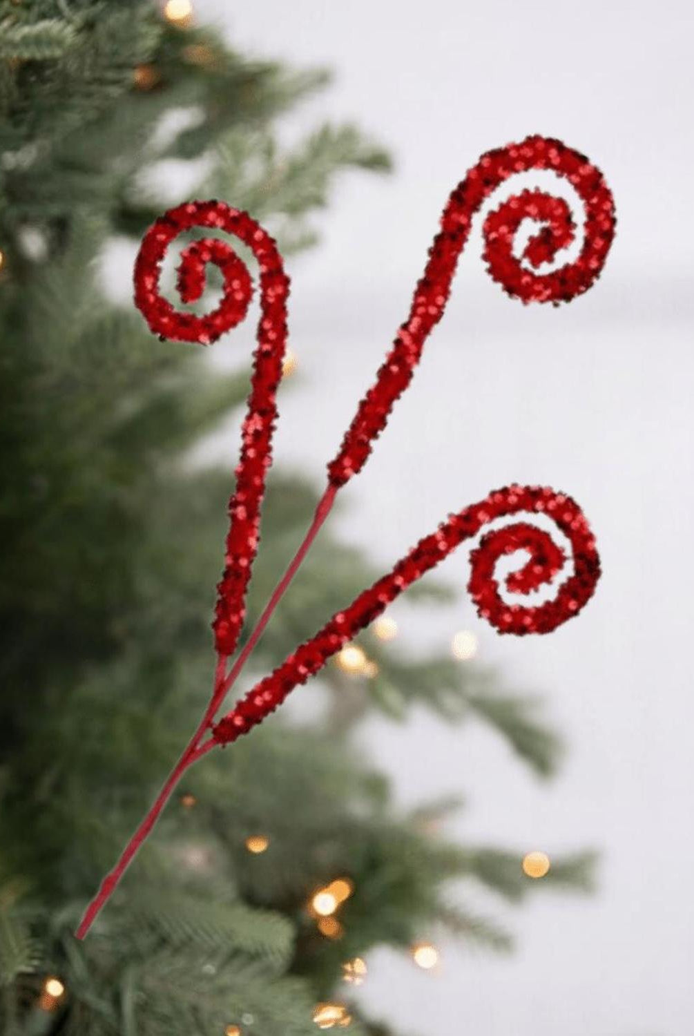 29" Glitter Scroll Curly Spray: Red