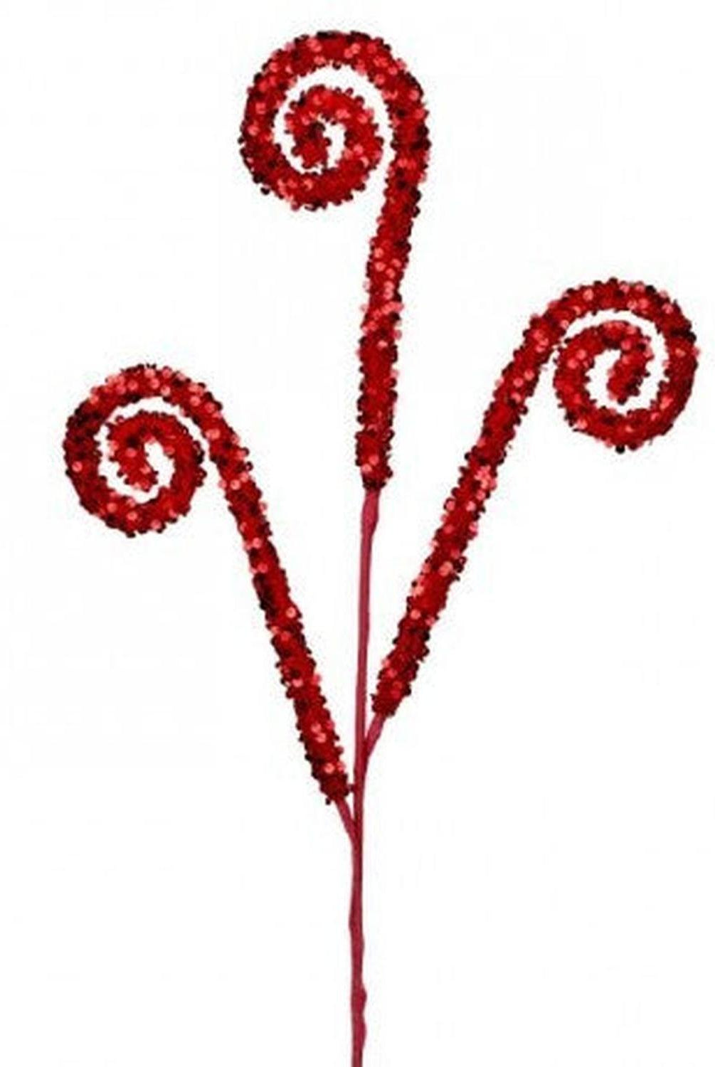 29" Glitter Scroll Curly Spray: Red
