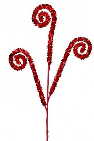 Shop For 29" Glitter Scroll Curly Spray: Red