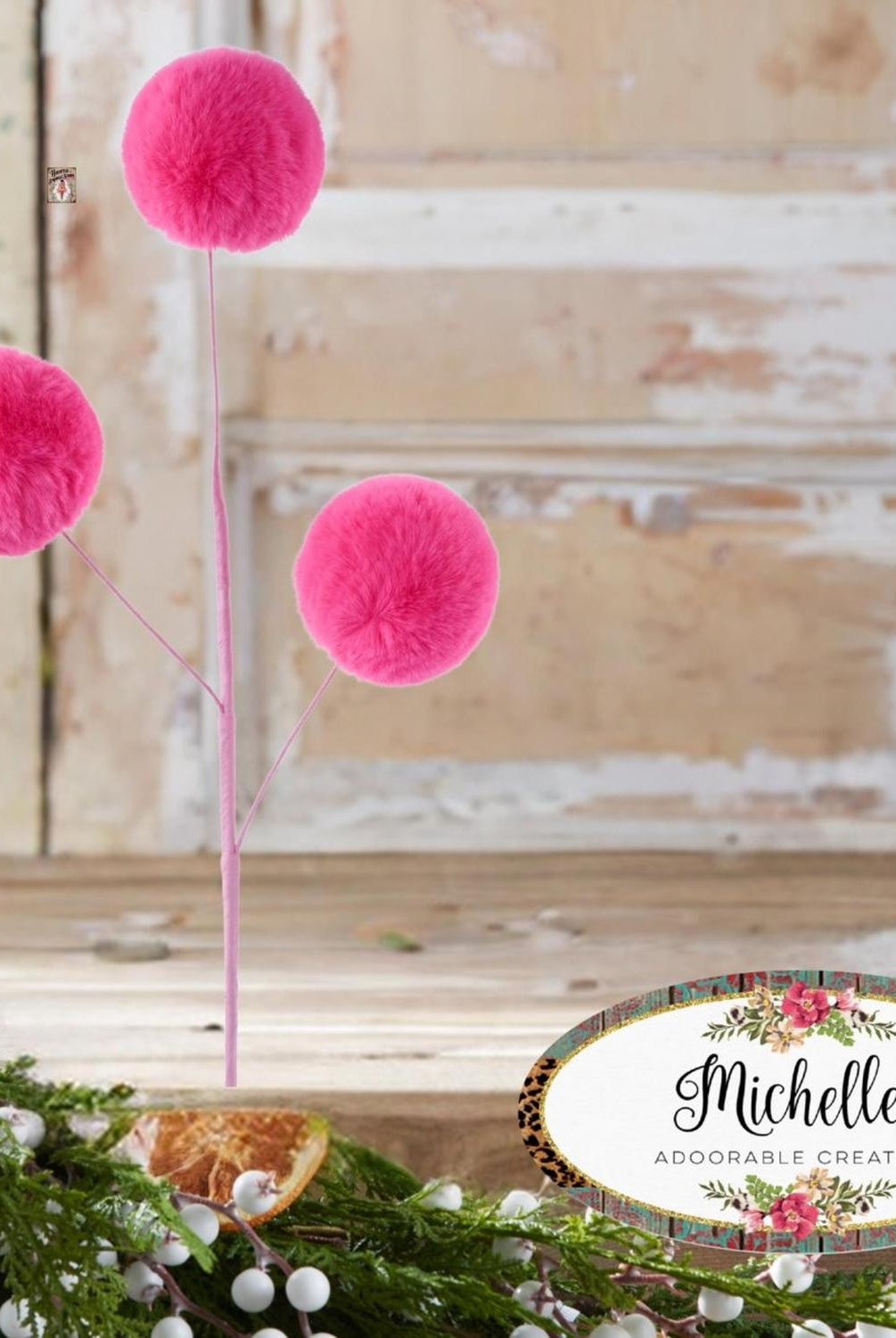 29" Pom Pom Spray: Hot Pink
