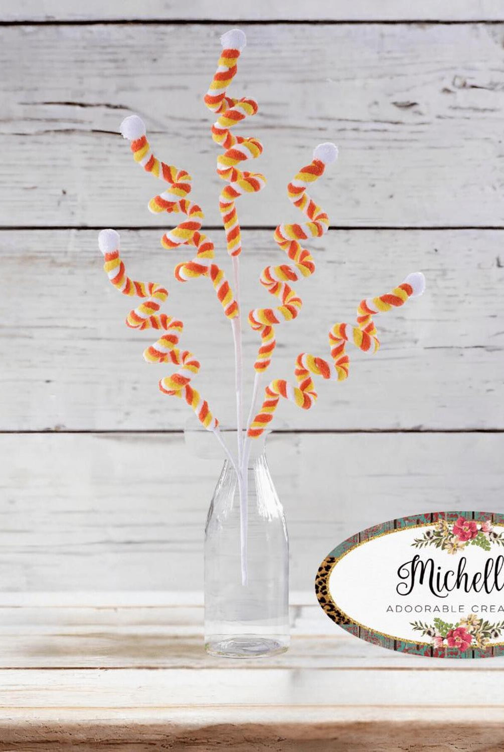 29" Velvet Rope Pom Pom Spray: Candy Corn
