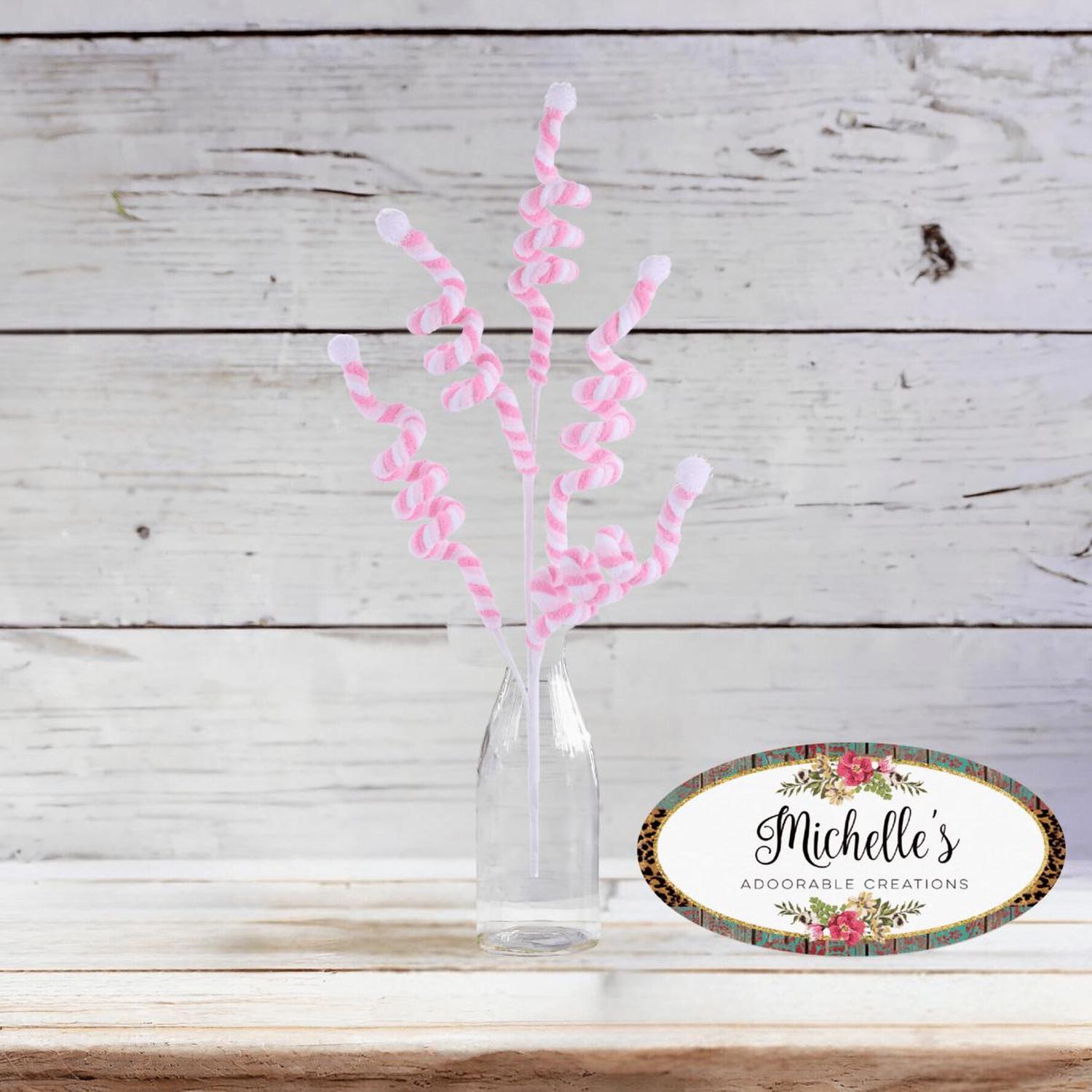 29" Velvet Rope Pom Pom Spray: Pink/White