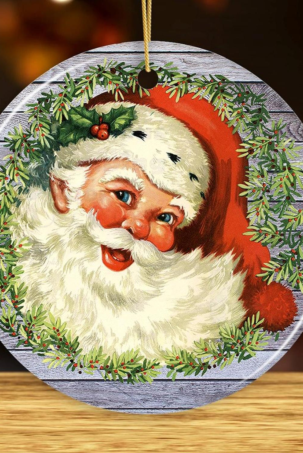 Victorian Santa Round Christmas Ornament