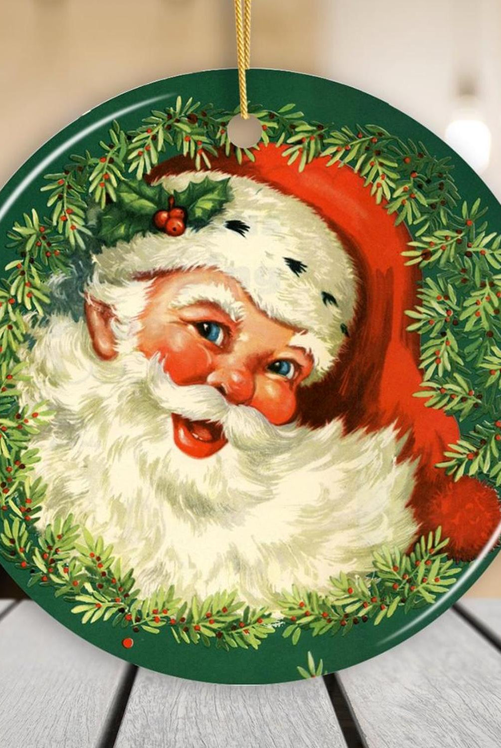 Victorian Santa Round Christmas Ornament