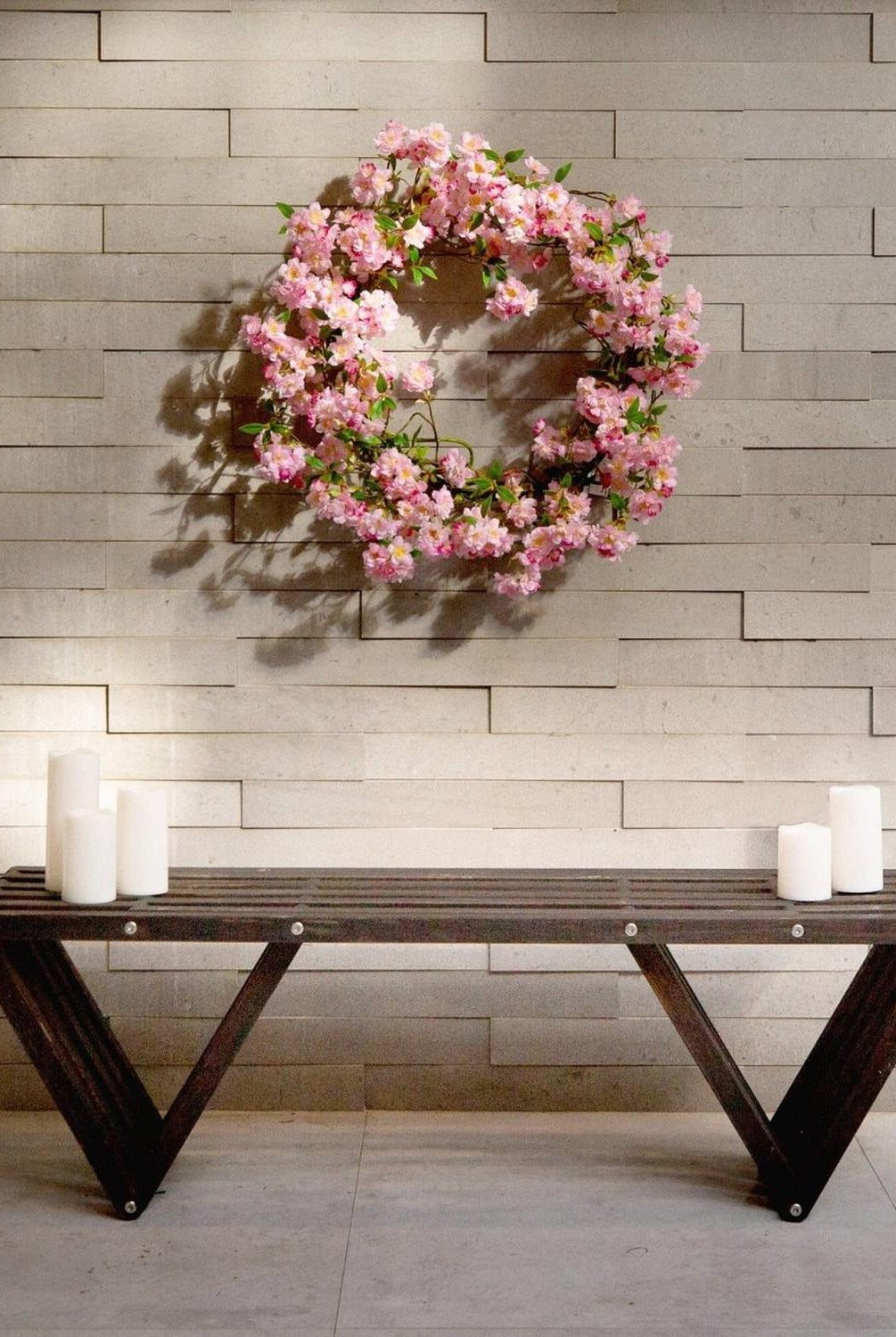30” Artificial Pink Cherry Blossom Wreath