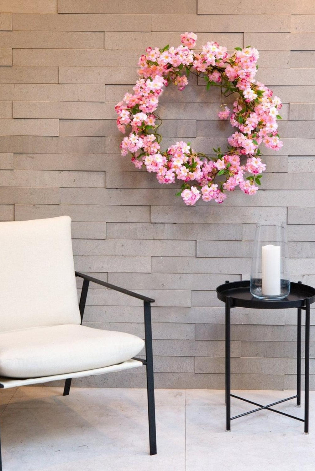 30” Artificial Pink Cherry Blossom Wreath