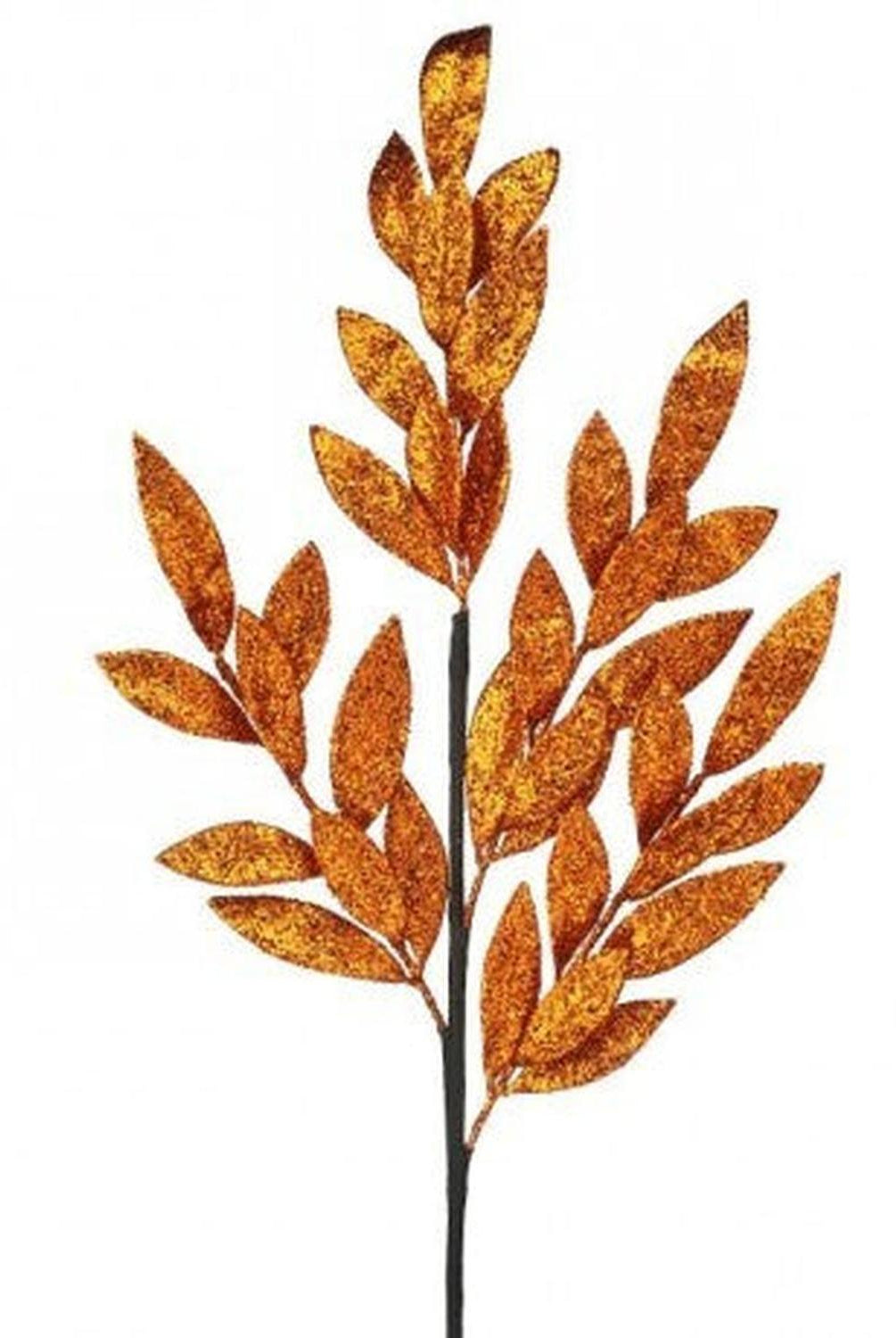 30" Glitter Laurel Leaf Spray: Orange
