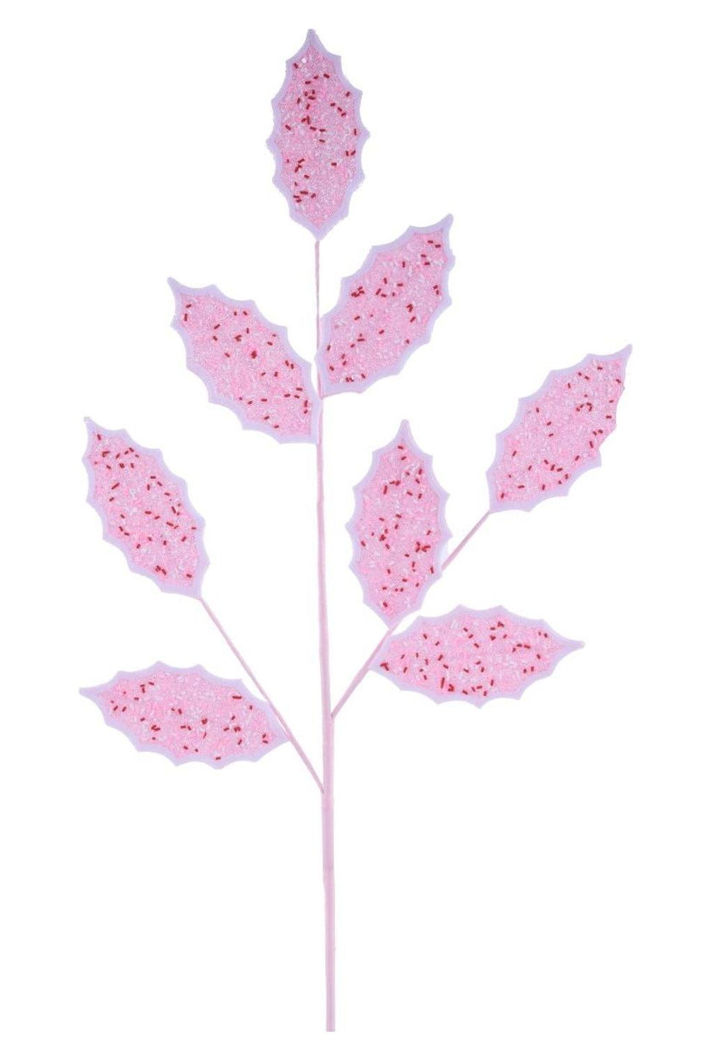 30" Glitter Sprinkles Holly Leaf Spray: Pink