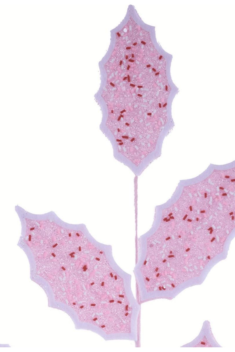 Shop For 30" Glitter Sprinkles Holly Leaf Spray: Pink