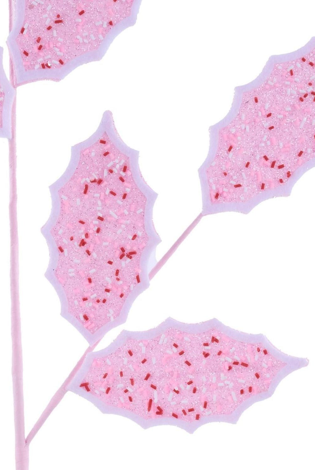 30" Glitter Sprinkles Holly Leaf Spray: Pink