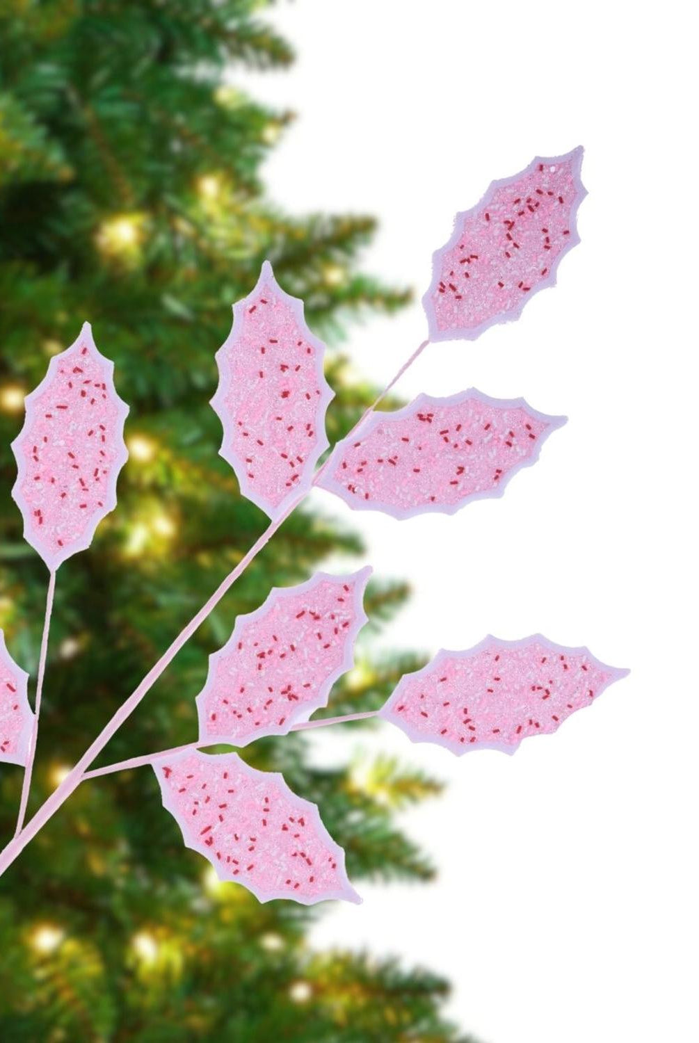 30" Glitter Sprinkles Holly Leaf Spray: Pink