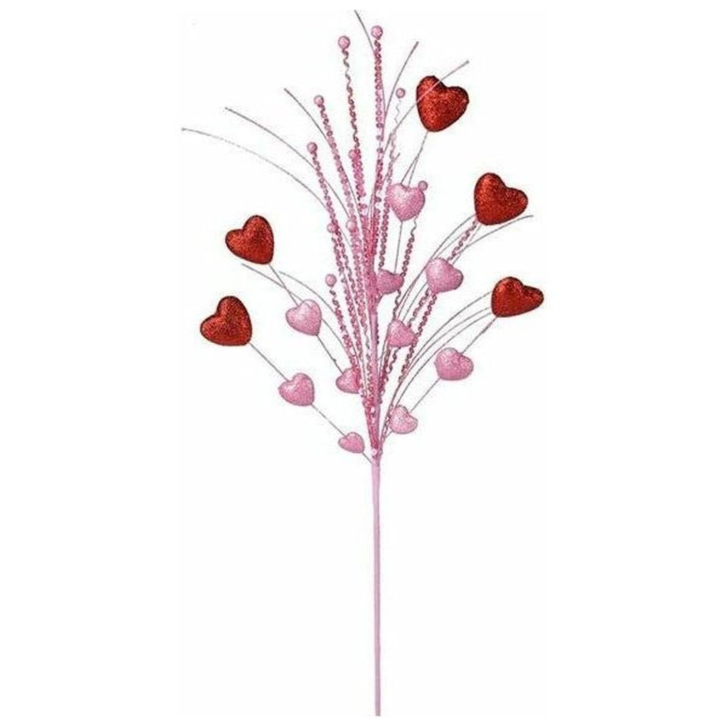 30" Glittered Heart Spray: Red/Pink