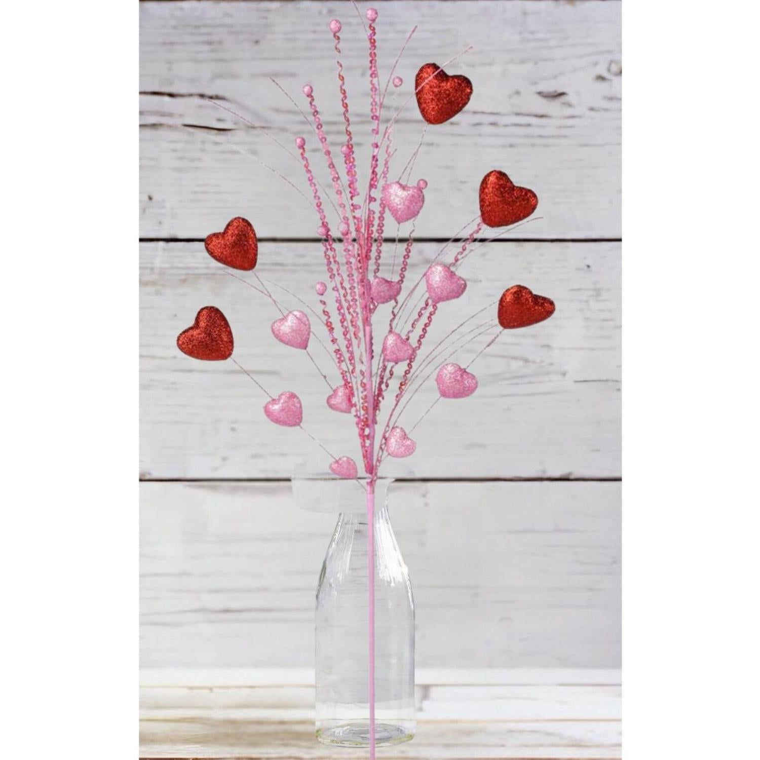 30" Glittered Heart Spray: Red/Pink