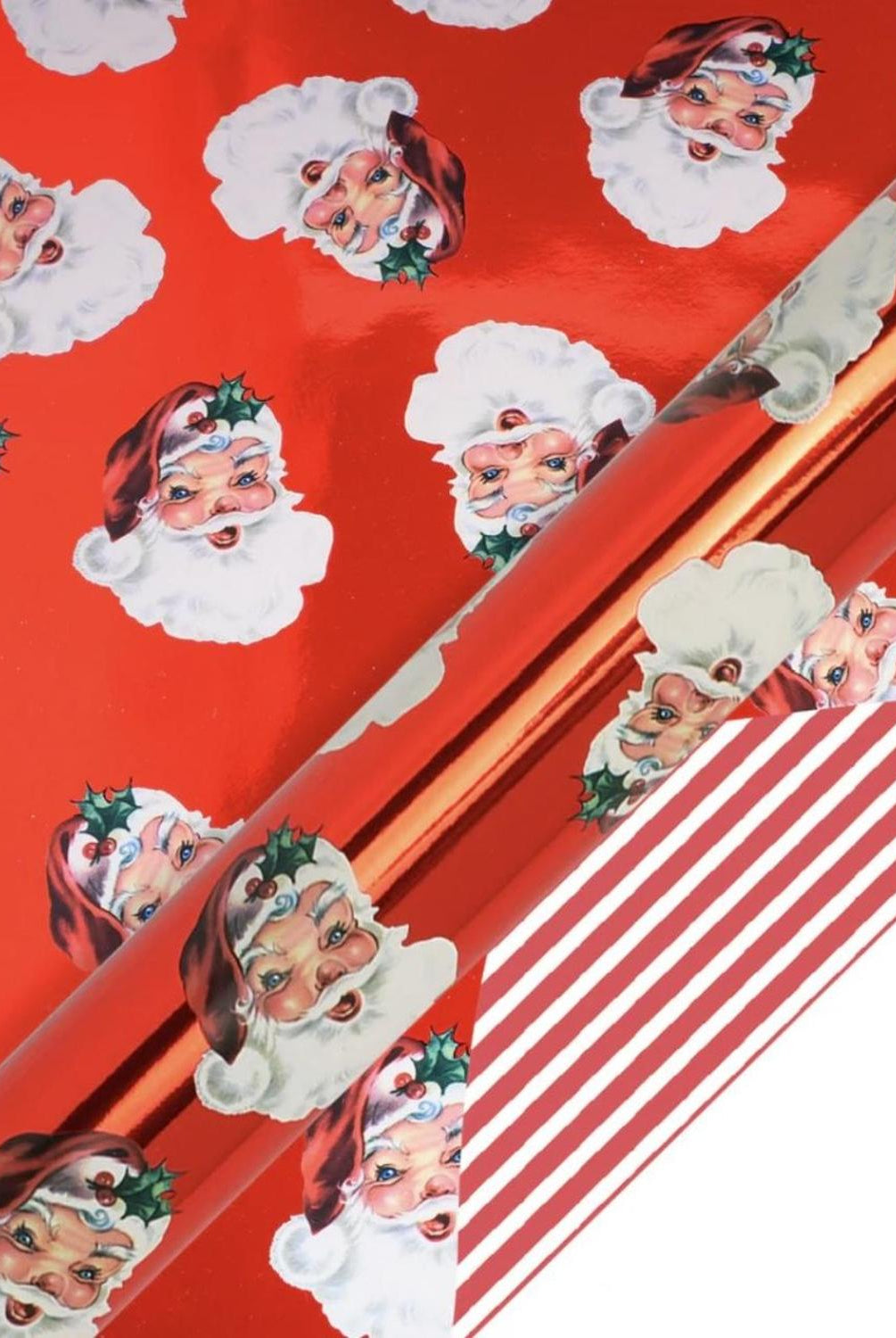 30in Reversible Santa Holiday Wrapping Paper: Red