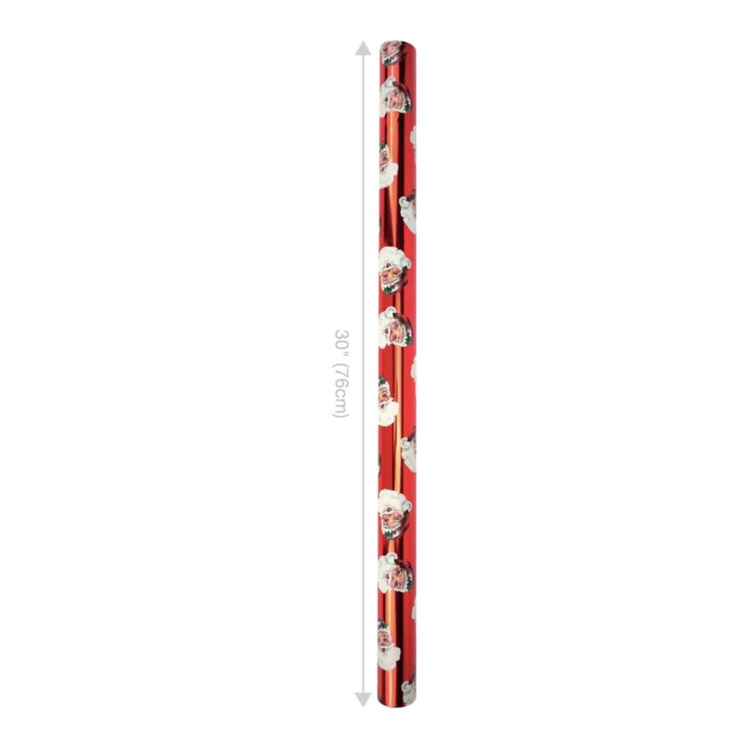 30in Reversible Santa Holiday Wrapping Paper: Red