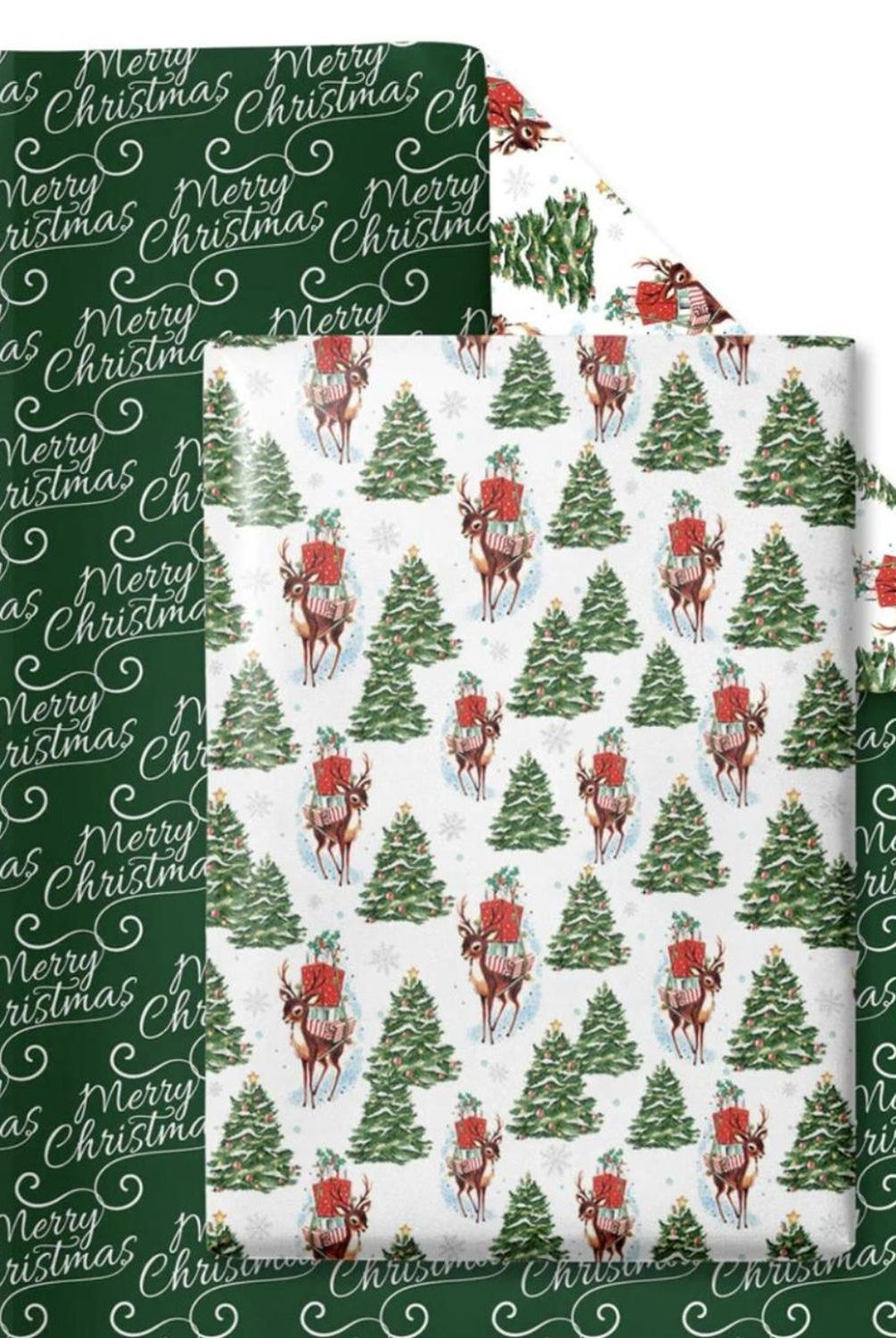 30in Reversible Trees Deer Wrapping Paper: Green