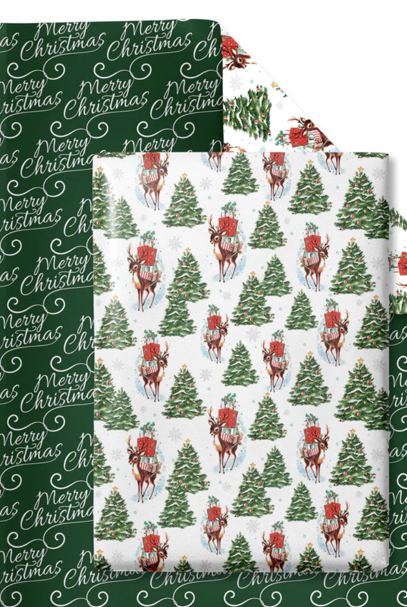 Shop For 30in Reversible Trees Deer Wrapping Paper: Green