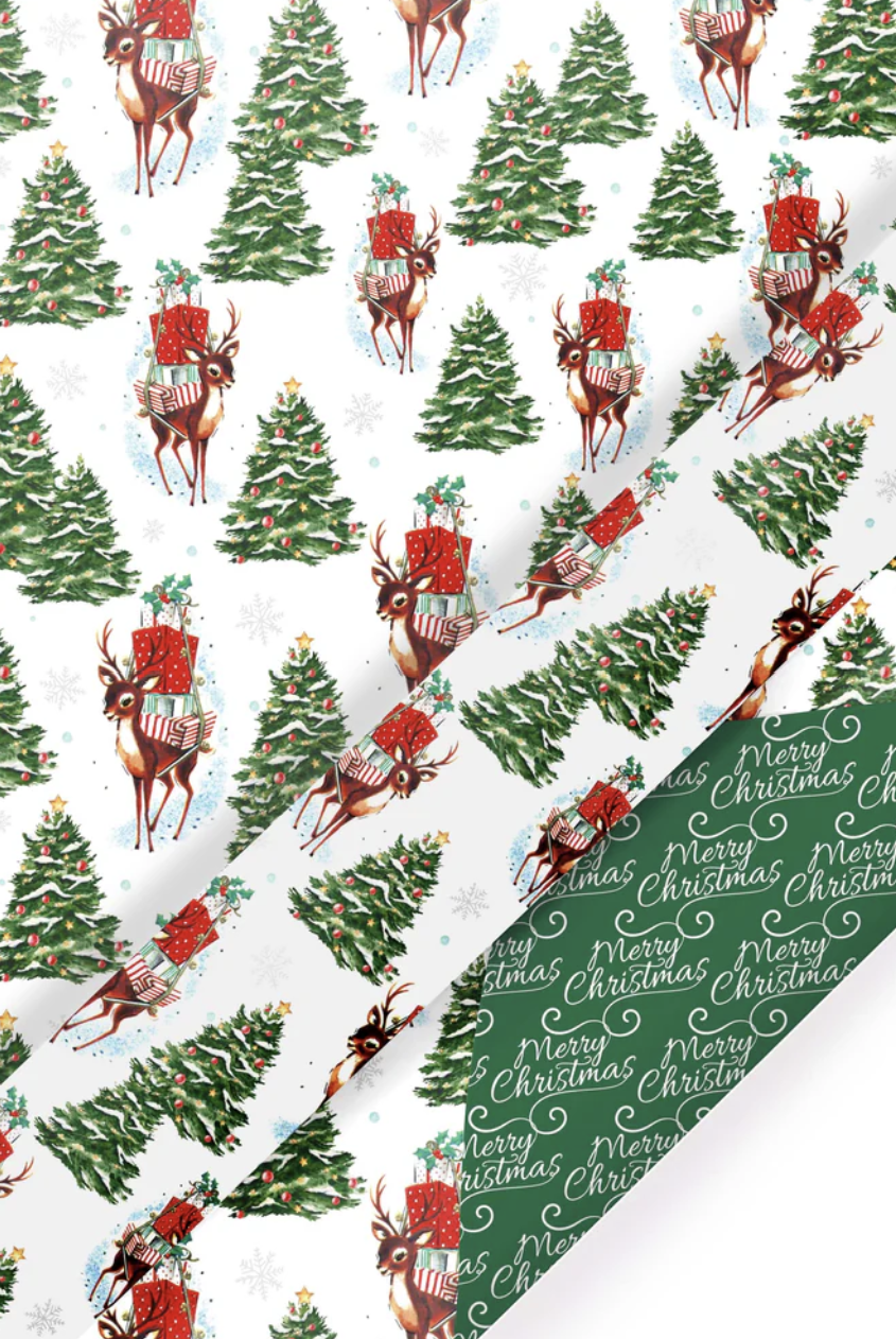 Shop For 30in Reversible Trees Deer Wrapping Paper: Green