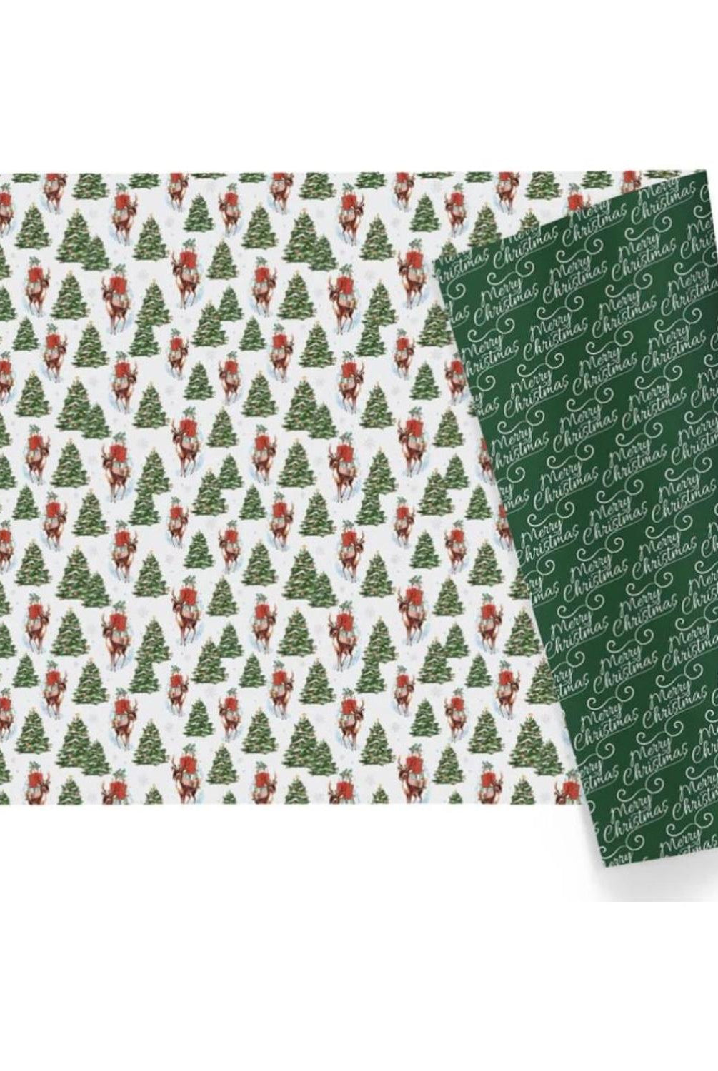 30in Reversible Trees Deer Wrapping Paper: Green