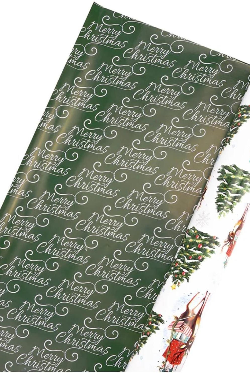 30in Reversible Trees Deer Wrapping Paper: Green