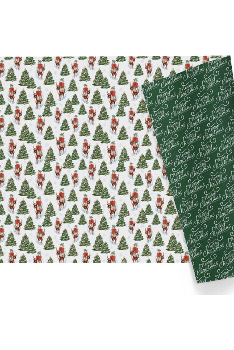 Shop For 30in Reversible Trees Deer Wrapping Paper: Green