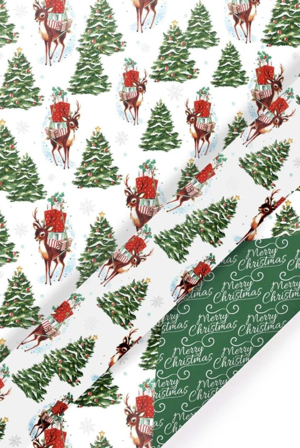 30in Reversible Trees Deer Wrapping Paper: Green