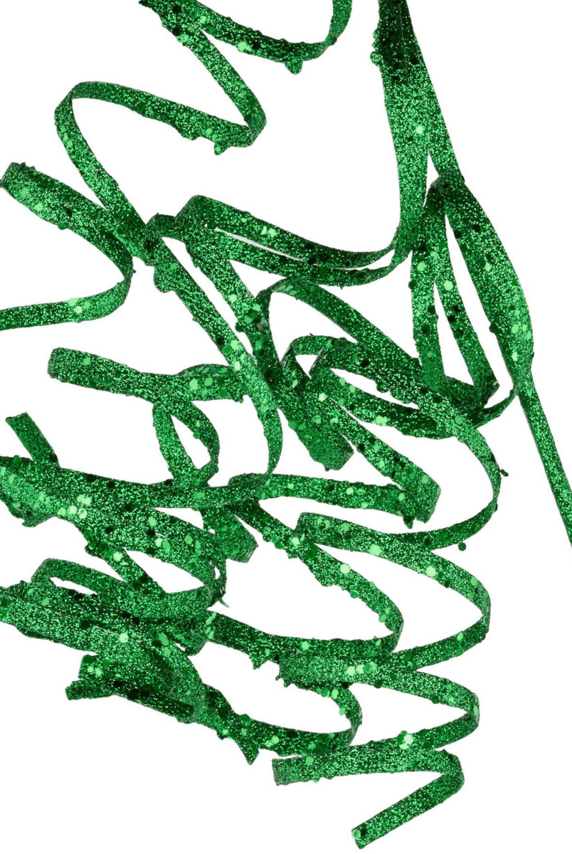 Shop For 31" Curly Glitter Ribbon Spray: Emerald Green