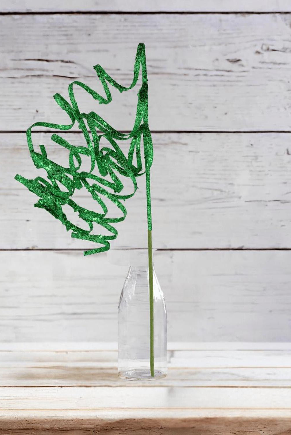 31" Curly Glitter Ribbon Spray: Emerald Green