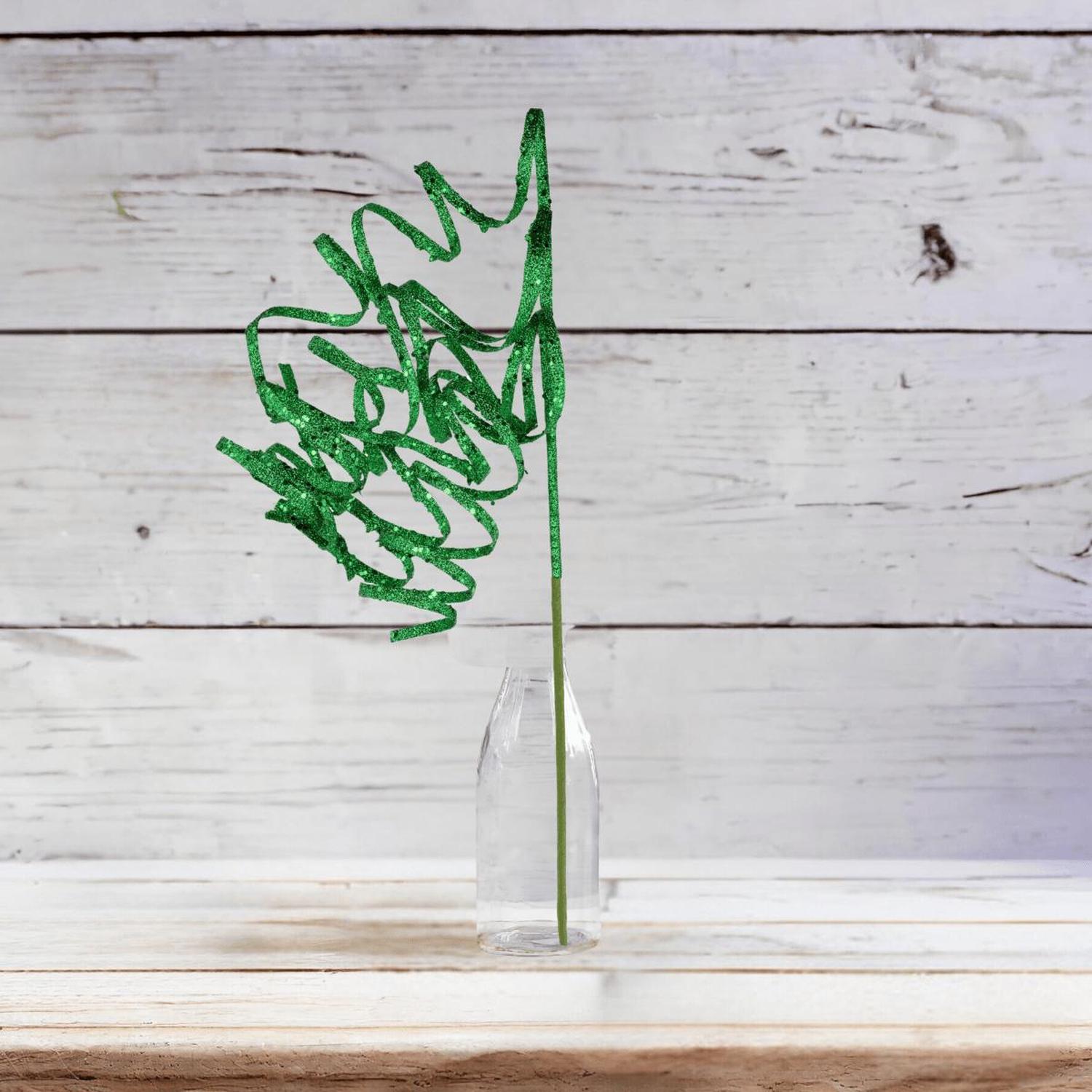 Shop For 31" Curly Glitter Ribbon Spray: Emerald Green