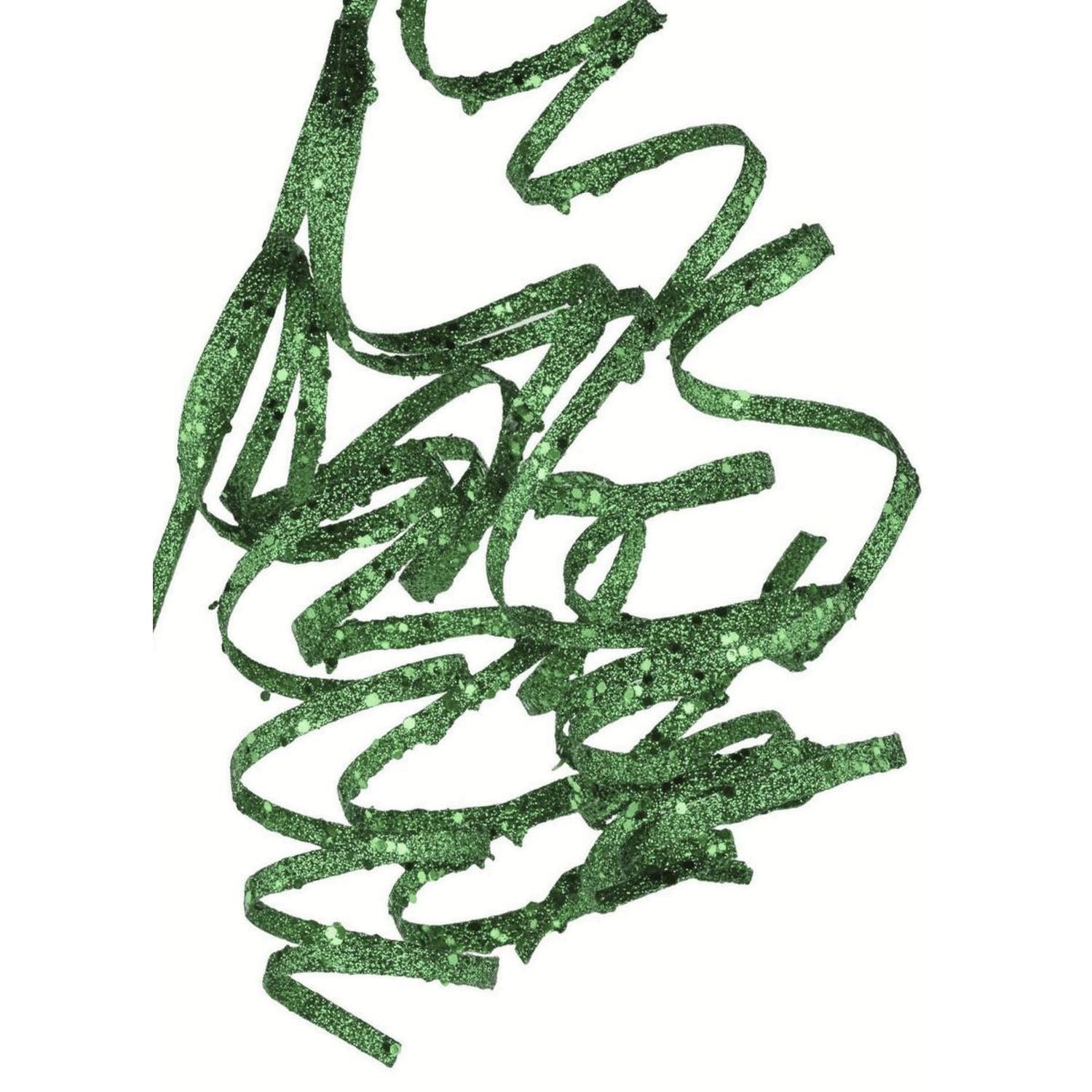 Shop For 31" Curly Glitter Ribbon Spray: Emerald Green