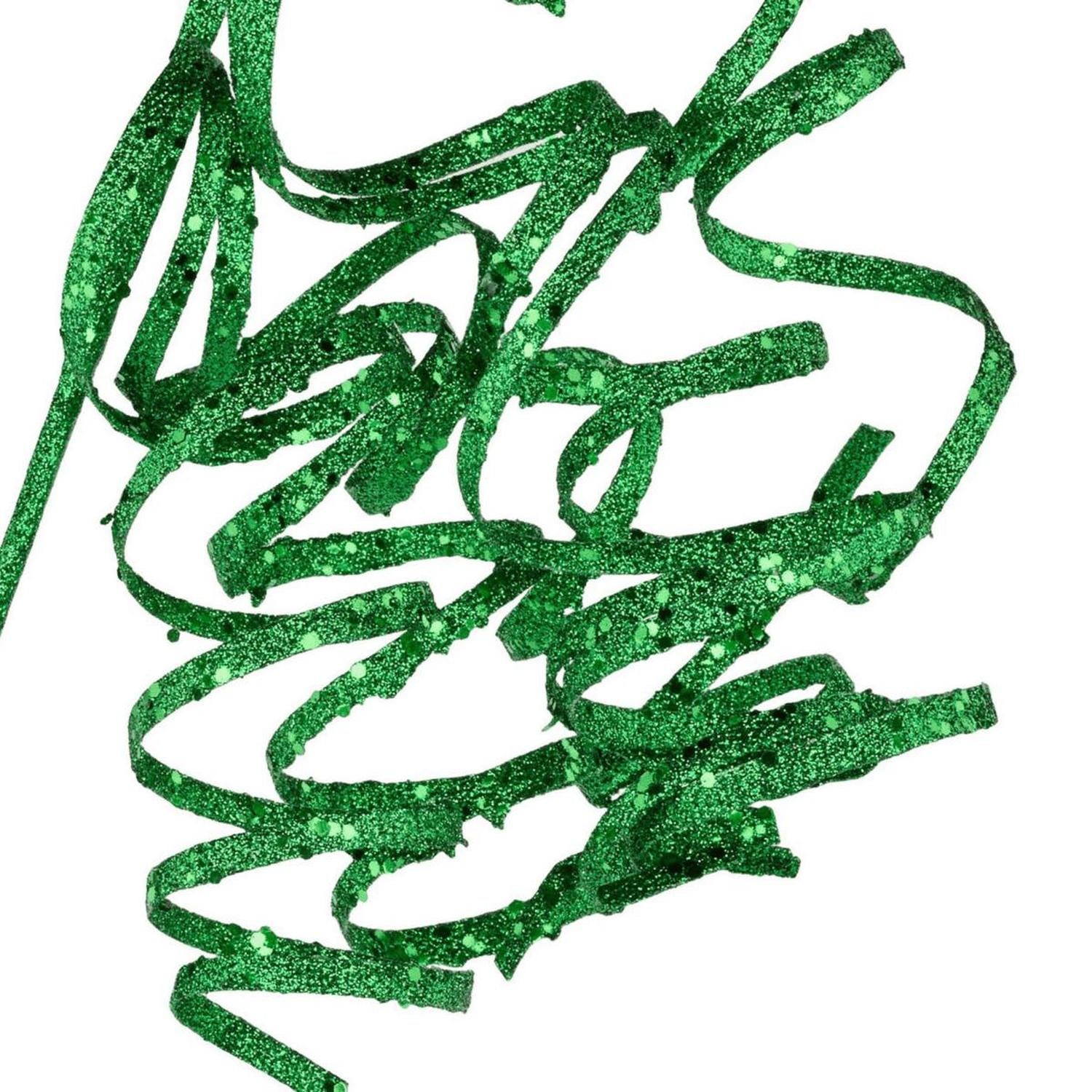 Shop For 31" Curly Glitter Ribbon Spray: Emerald Green