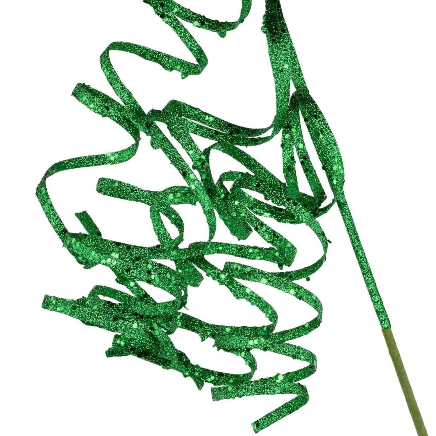 Shop For 31" Curly Glitter Ribbon Spray: Emerald Green