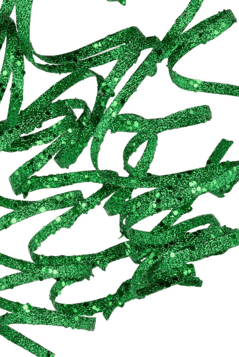 Shop For 31" Curly Glitter Ribbon Spray: Emerald Green