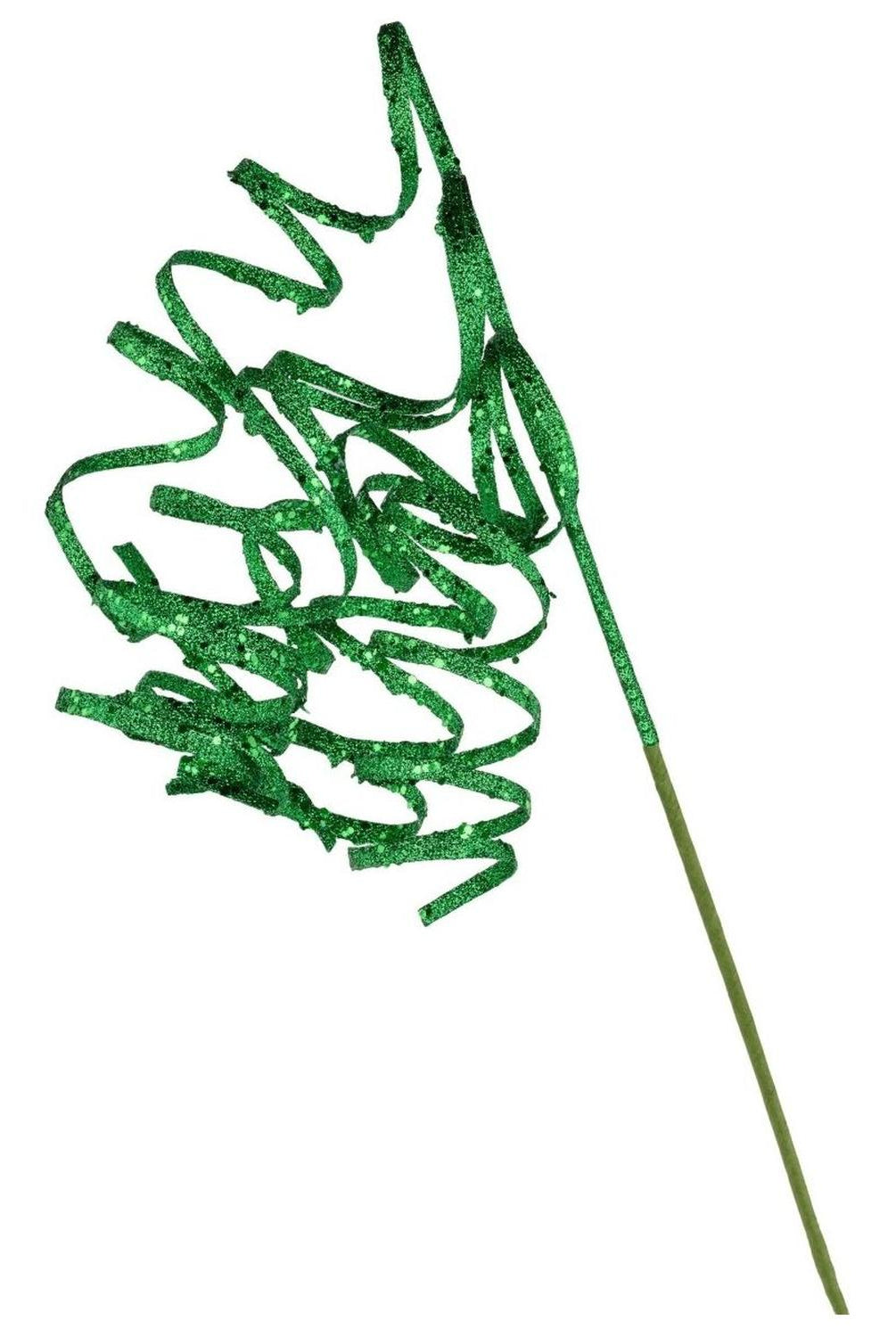 31" Curly Glitter Ribbon Spray: Emerald Green
