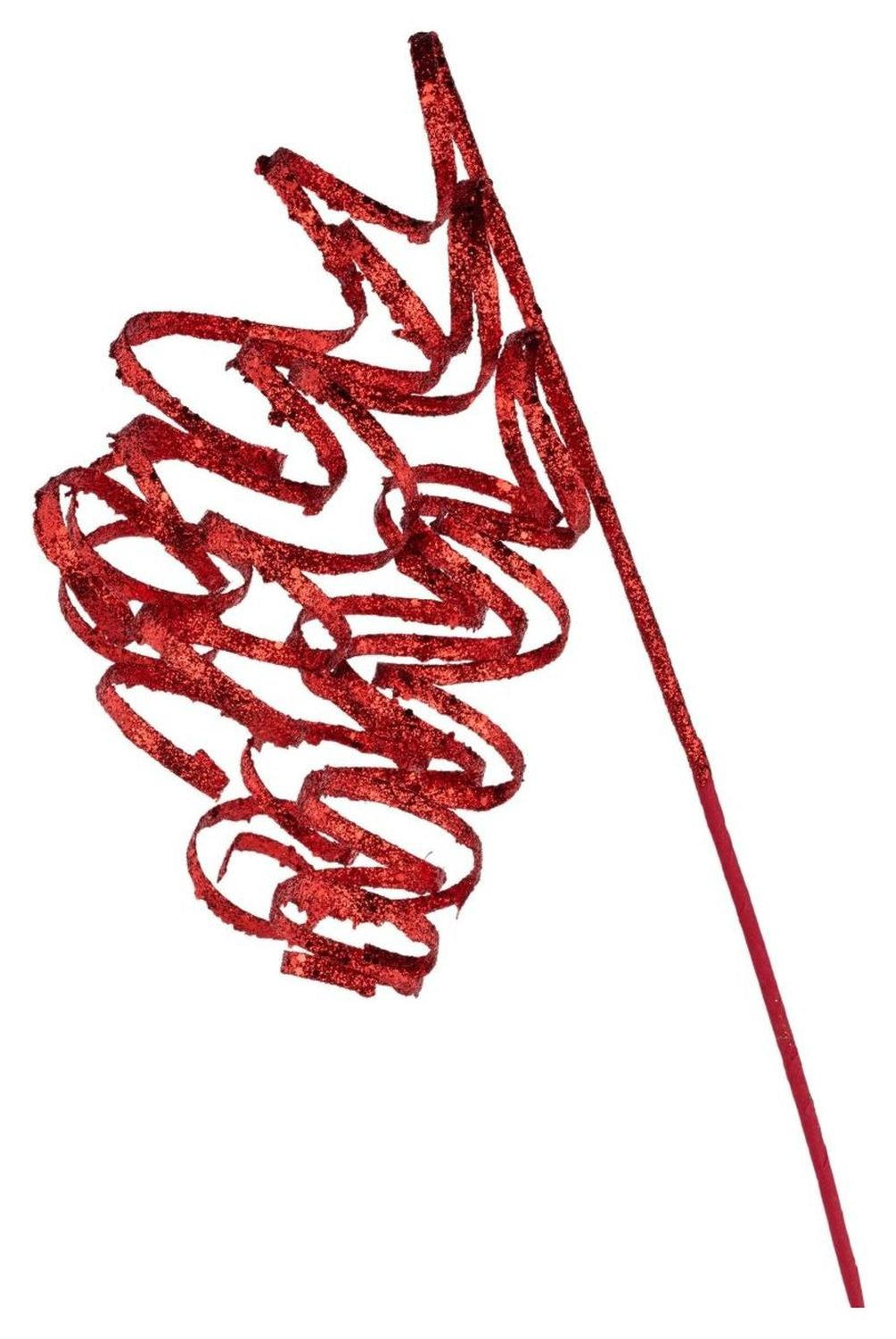 31" Curly Glitter Ribbon Spray: Red