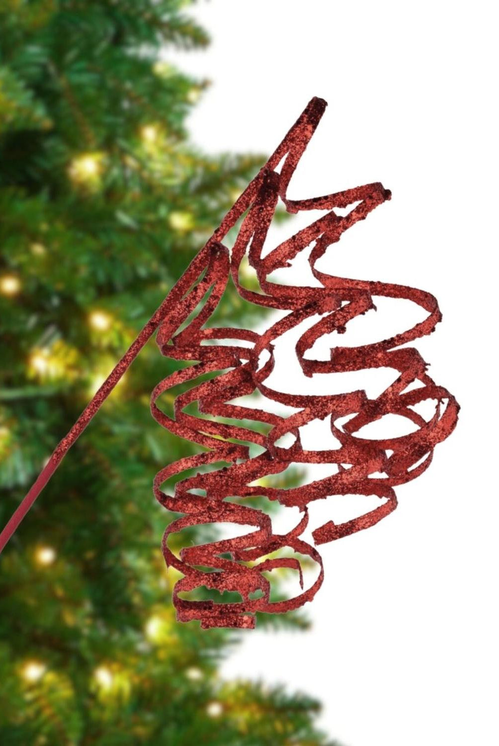 31" Curly Glitter Ribbon Spray: Red