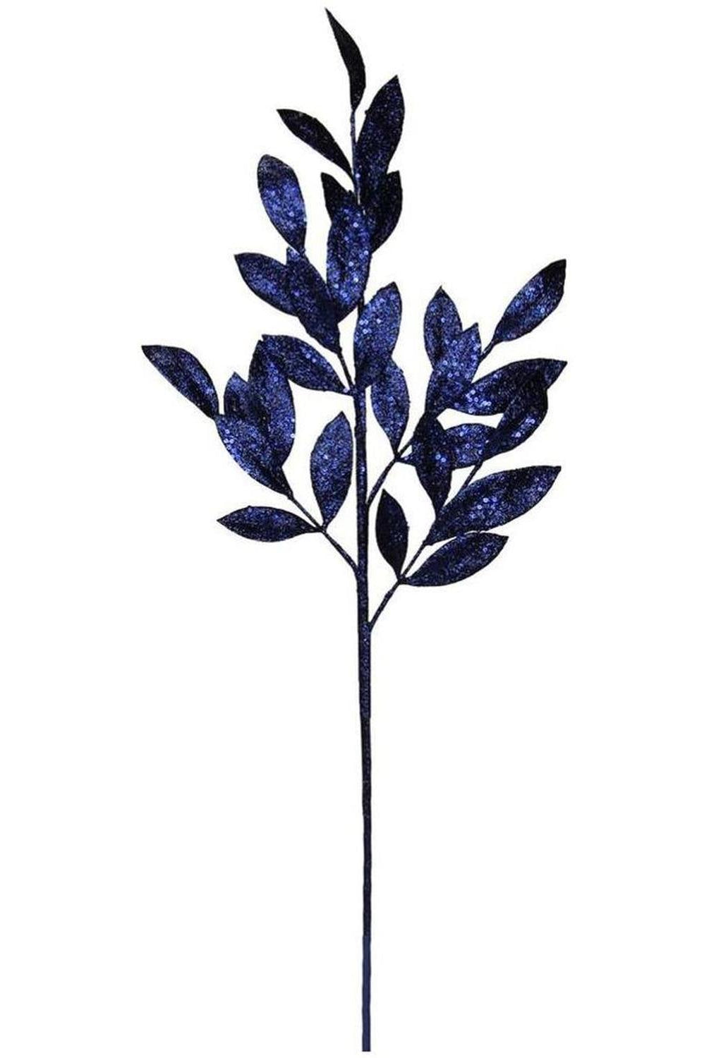 31" Glitter Bay Leaf Spray: Navy Blue