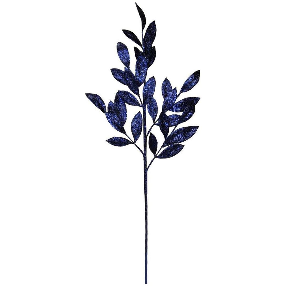 Shop For 31" Glitter Bay Leaf Spray: Navy Blue