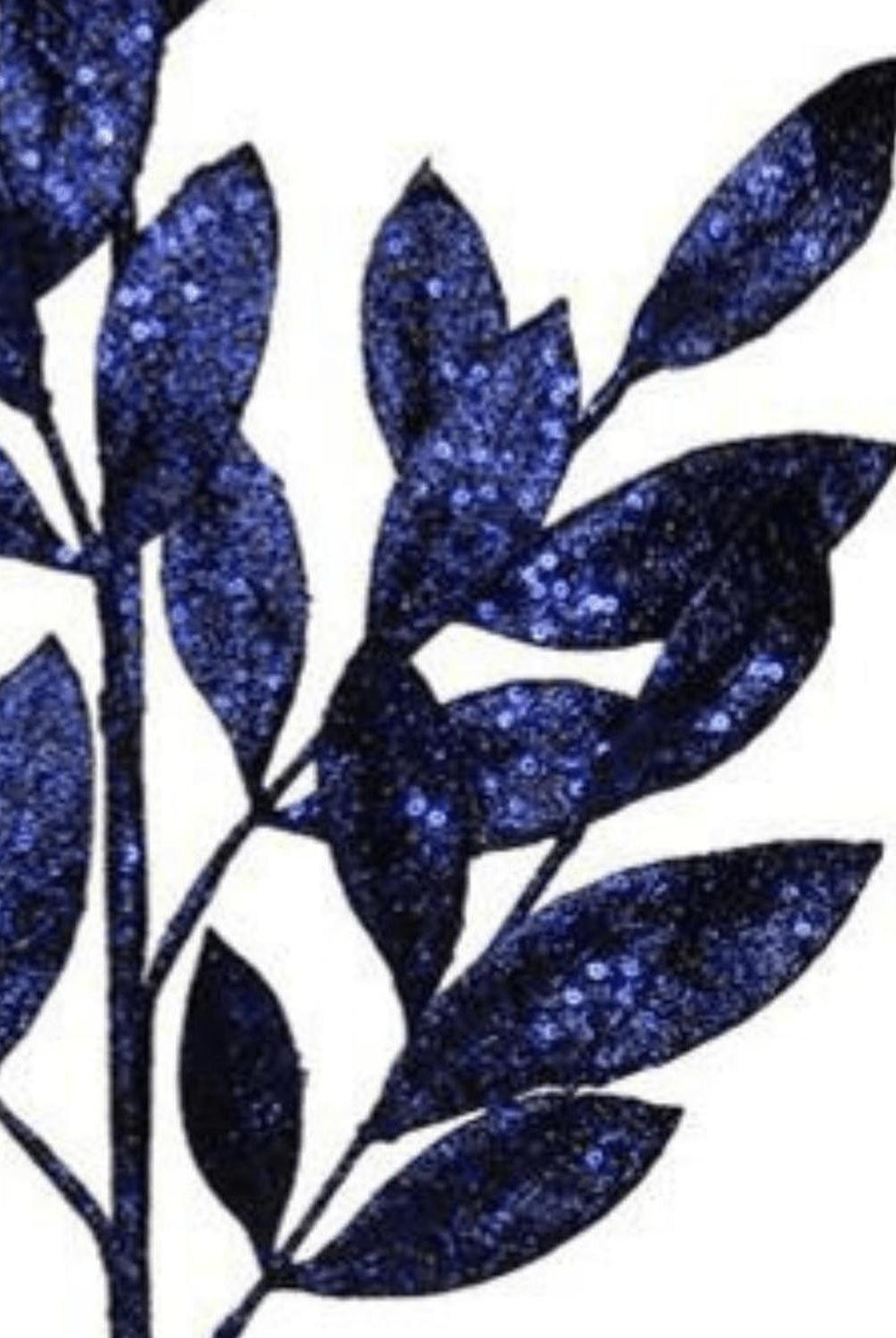 31" Glitter Bay Leaf Spray: Navy Blue