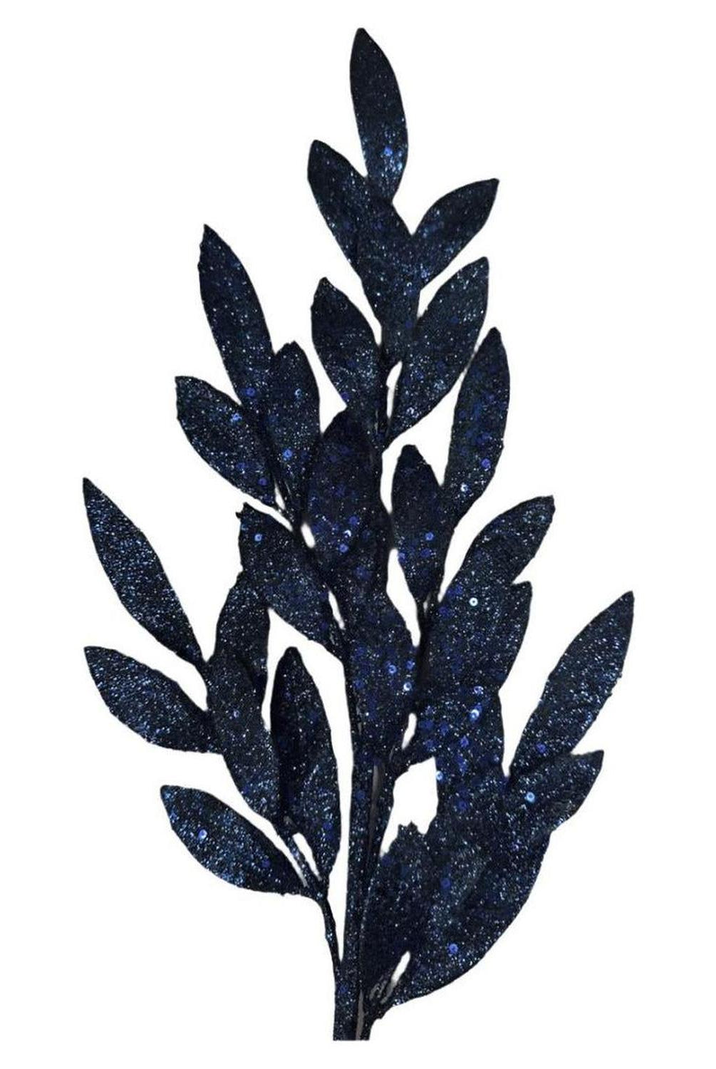 31" Glitter Bay Leaf Spray: Navy Blue