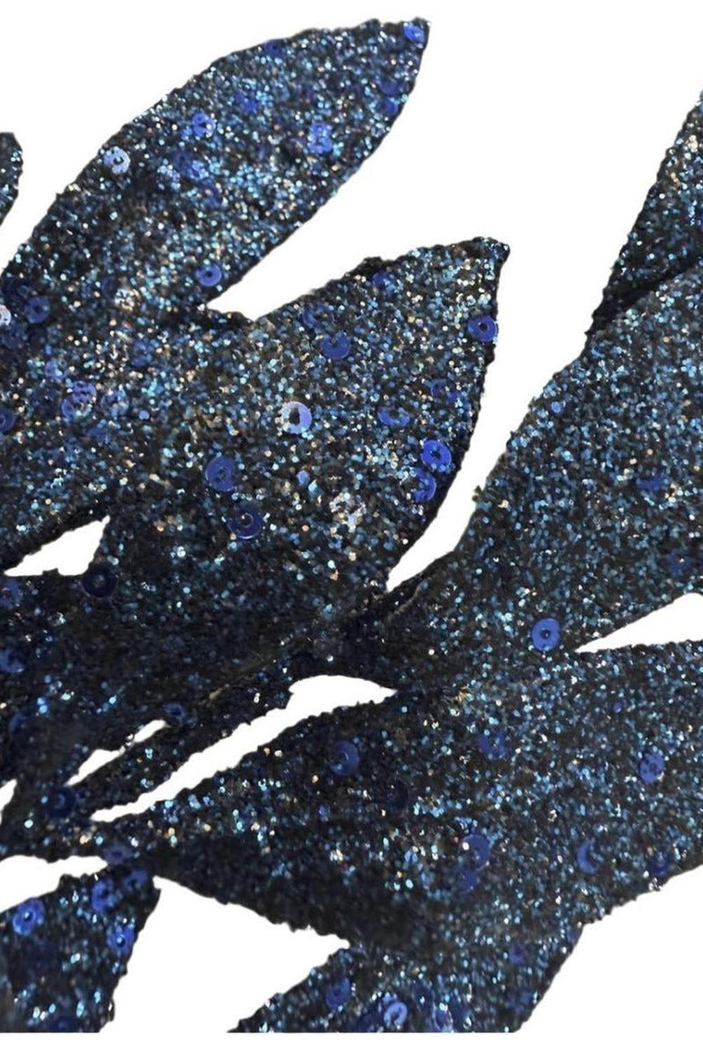 31" Glitter Bay Leaf Spray: Navy Blue