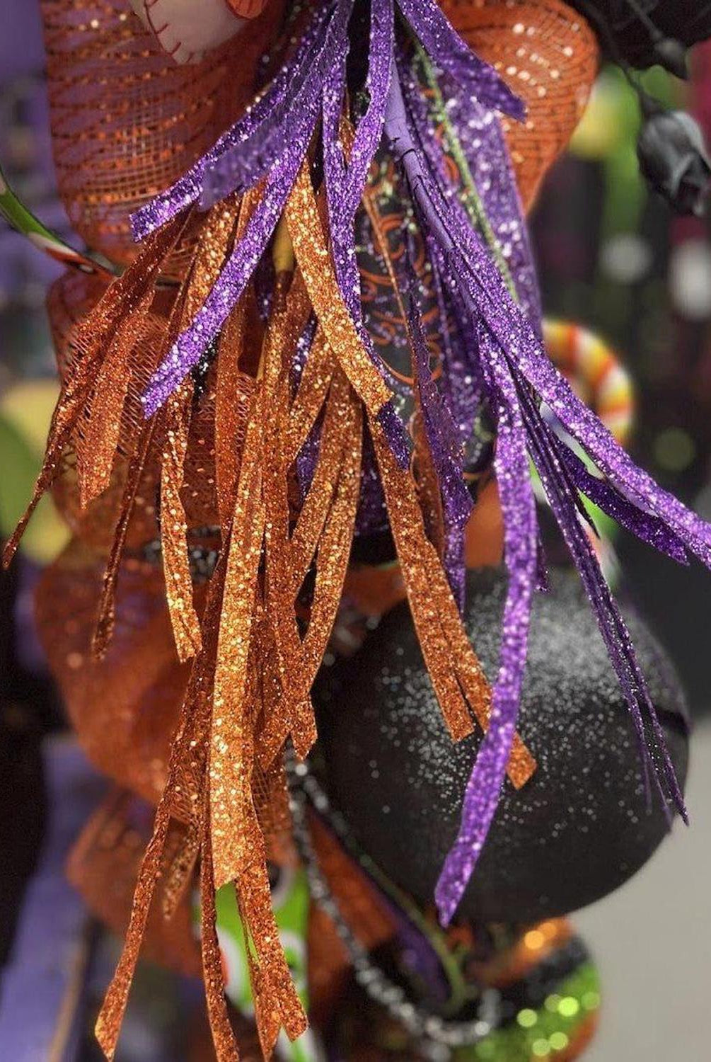 31" Glittered Paper Grass Spray: Purple