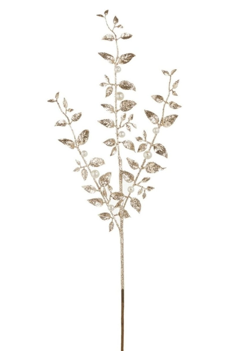 Shop For 31in Champagne Glitter Leaf Spray