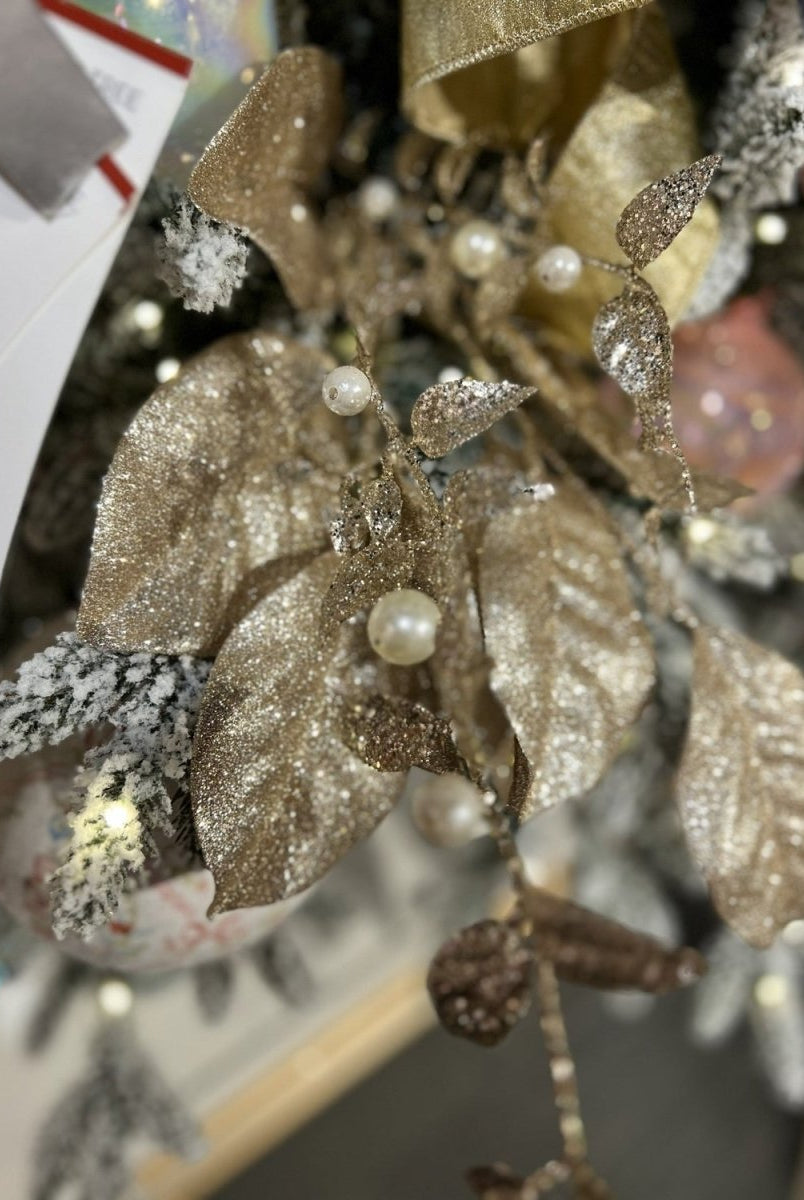 Shop For 31in Champagne Glitter Leaf Spray
