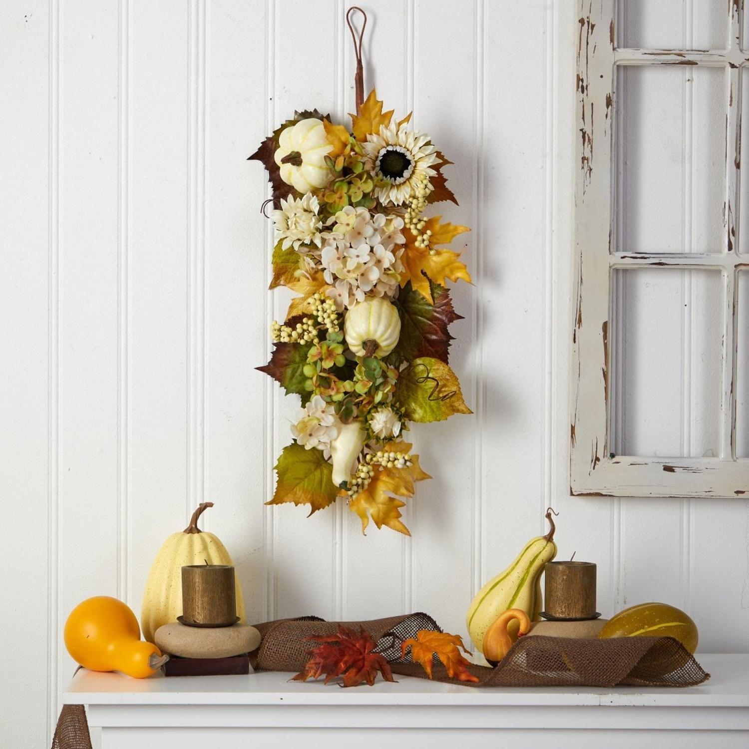 Shop For 33” Fall Sunflower, Hydrangea, Pumpkin Teardrop