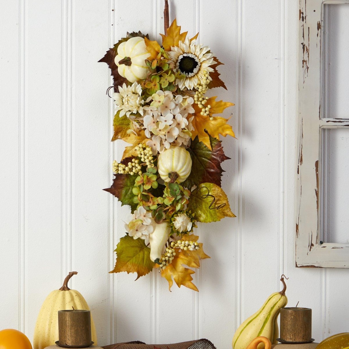 Shop For 33” Fall Sunflower, Hydrangea, Pumpkin Teardrop