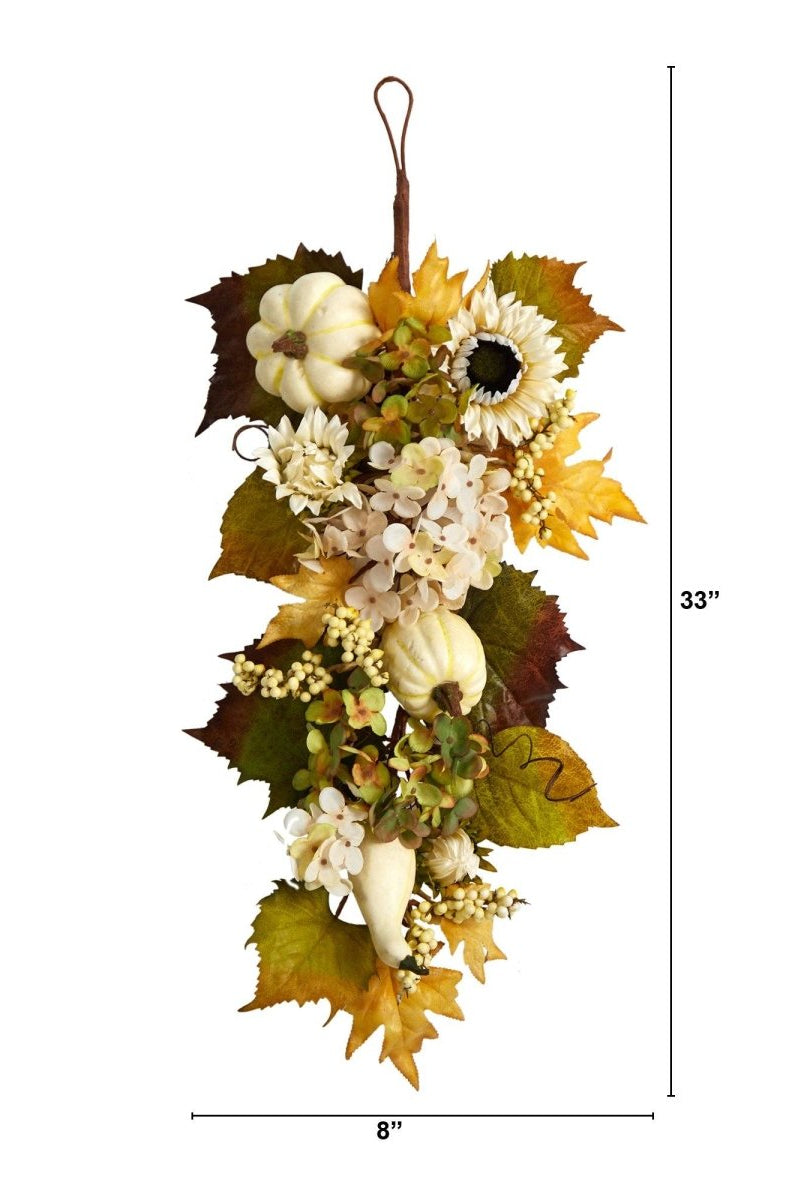 Shop For 33” Fall Sunflower, Hydrangea, Pumpkin Teardrop